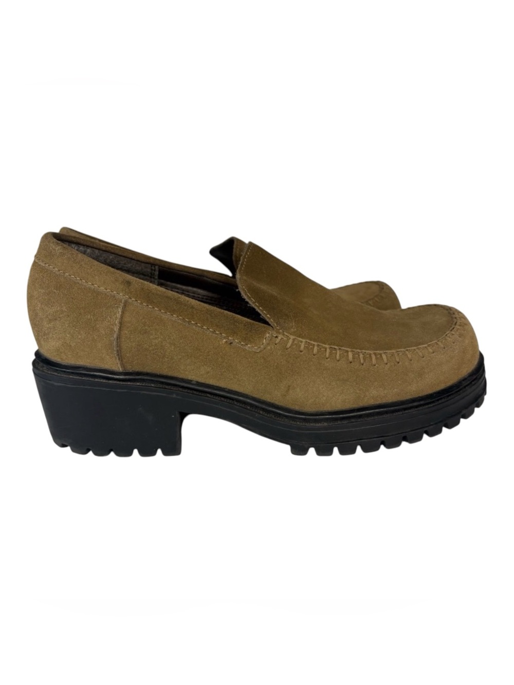Vintage 90s Predictions Tan Suede Slip-On Loafers Sz6 Chunky Lug Sole